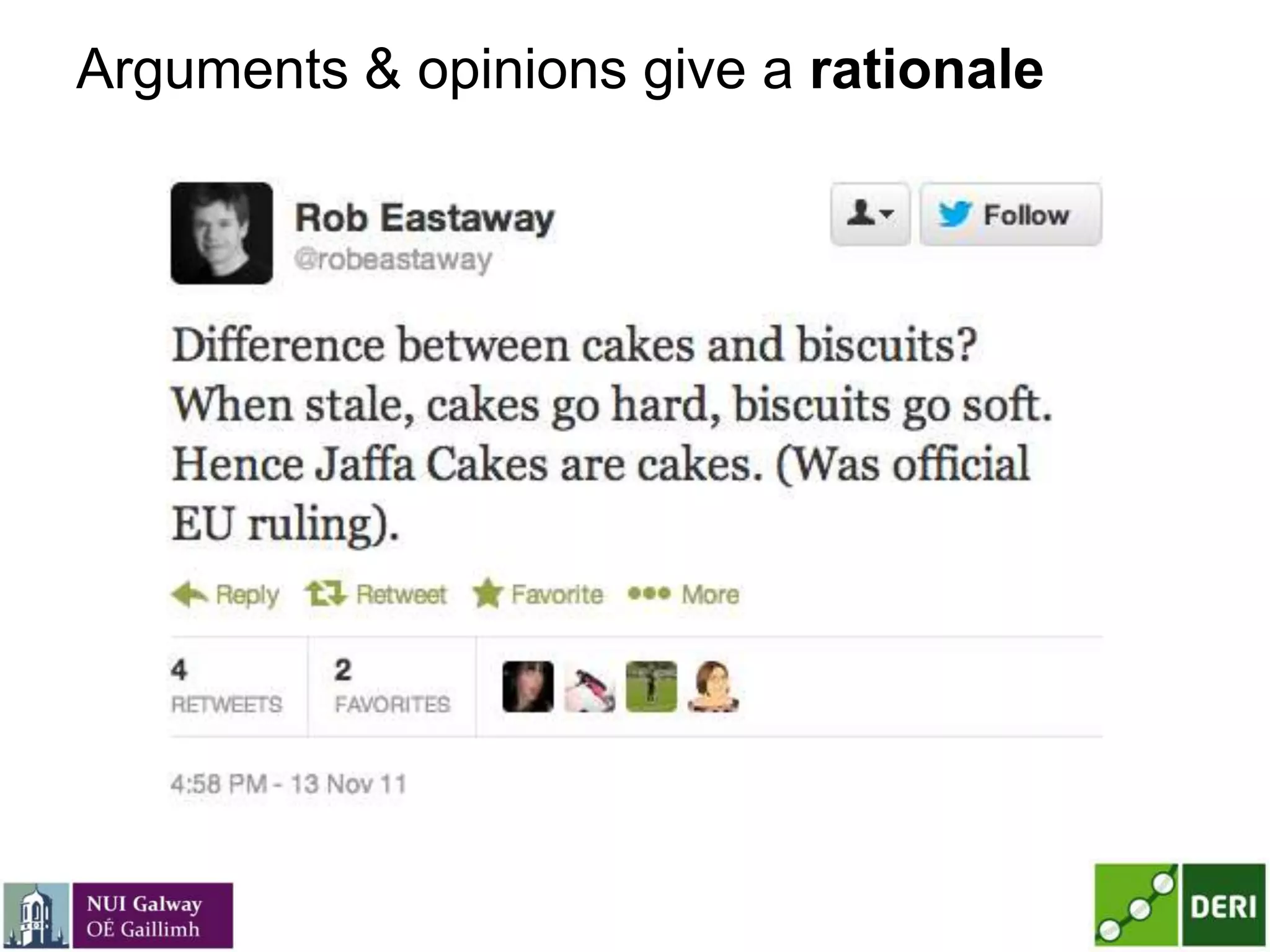 Arguments & opinions give a rationale
 