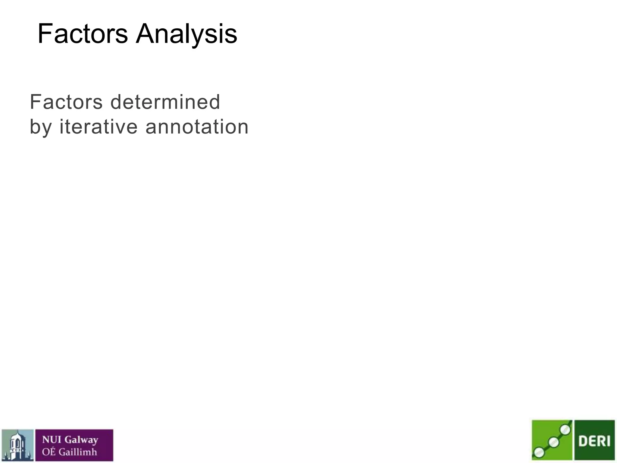 Factors Analysis
Factors determined
by iterative annotation
 