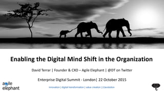 Enabling the Digital Mind Shift in the Organization
Enterprise Digital Summit - London| 22 October 2015
David Terrar | Founder & CXO – Agile Elephant | @DT on Twitter
innovation | digital transformation | value creation | (r)evolution
 