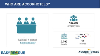 WHO ARE ACCORHOTELS?
Number 1 global
hotel operator
180,000
employees
3,700
hotels
17
brands
 