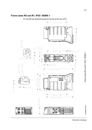 Dimension drawings
155
Dimension drawings
Dimensional drawings of the ACS150 are shown below. The dimensions are given in
millimeters and [inches].
 