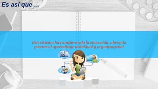 Este sistema ha transformado la educación, abriendo
puertas al aprendizaje individual y organizacional
Es así que …
 