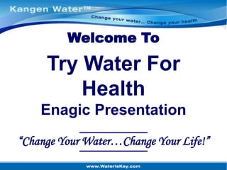 Welcome To Try Water For Health Enagic Presentation “Change Your Water…Change Your Life!” 