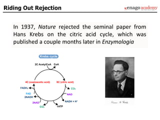 Riding Out Rejection
In 1937, Nature rejected the seminal paper from
Hans Krebs on the citric acid cycle, which was
published a couple months later in Enzymologia
 