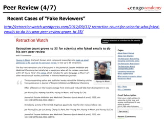 http://retractionwatch.wordpress.com/2012/09/17/ retraction-count-for-scientist-who-faked-
emails-to-do-his-own-peer-review-grows-to-35/
Recent Cases of “Fake Reviewers”
Peer Review (4/7)
 