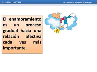 El enamoramiento
es un proceso
gradual hacia una
relación afectiva
cada ves más
importante.
V- Unidad : HISTORIA I.E.P «Nuestra Señora de Guadalupe»
 