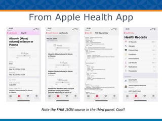 From Apple Health App
Note the FHIR JSON source in the third panel. Cool!
 