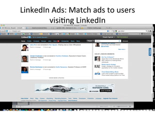 LinkedIn	
  Ads:	
  Match	
  ads	
  to	
  users	
  
visi$ng	
  LinkedIn	
  
 