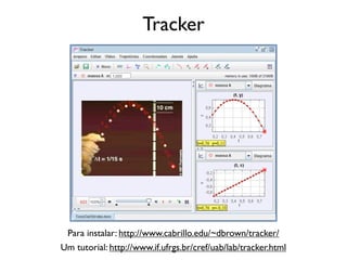 Tracker




 Para instalar: http://www.cabrillo.edu/~dbrown/tracker/
Um tutorial: http://www.if.ufrgs.br/cref/uab/lab/tracker.html
 