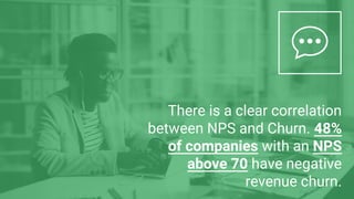There is a clear correlation
between NPS and Churn. 48%
of companies with an NPS
above 70 have negative
revenue churn.
 