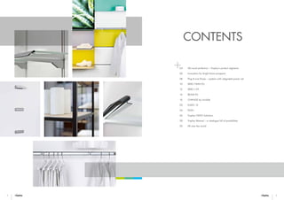 2 3
04 	 All-round perfection – Visplay’s product segments
06 	 Innovation for bright future prospects
08 	 Plug & Live Power – systems with integrated power rail
10 	 XERO TWIN P/L
12 	 XERO L P/L
14 	 BEAM P/L
16 	 CHANGE by Invisible
20 	 KADO 15
24 	 PUSH
26 	 Visplay ONTO Solutions
28 	 Visplay Manual – a catalogue full of possibilities
30 	 All over the world
CONTENTS
 
