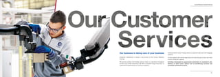 95
Comau Robotics Customer Services
94
Comau Robotics Product Range
94
Comau Robotics Product Range
Activities developed by experienced technicians at customer’s site,
delivery of spare parts, repairs and re-conditioning services and
worldwide maintenance plans.
Our business is taking care of your business
Customer satisfaction is always a top priority of the Comau Robotics
strategy.
We provide prompt and ﬂexible service close to customers throughout
the life cycle of their equipment. We oﬀer a complete range of services to
maximize the performance of Comau’s solutions.
Training at either Comau Training Center or customer’s sites with multi-language
sessions.
On-line support with remote diagnostics and aids through Comau new robot
control connection capacity.
 