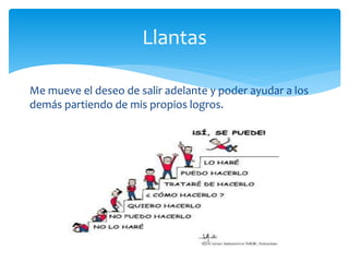 Me mueve el deseo de salir adelante y poder ayudar a los
demás partiendo de mis propios logros.
Llantas
 