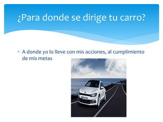  A donde yo lo lleve con mis acciones, al cumplimiento
de mis metas
¿Para donde se dirige tu carro?
 