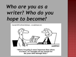 Who are you as a
writer? Who do you
hope to become?
 