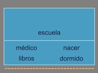 escuela 
médico nacer 
libros 
dormido 
 
