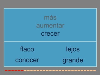 más
aumentar
crecer
conocer
flaco lejos
grande
 