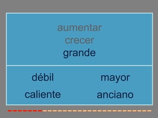 aumentar
crecer
grande
caliente
débil mayor
anciano
 