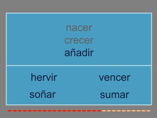nacer
crecer
añadir
soñar
hervir vencer
sumar
 