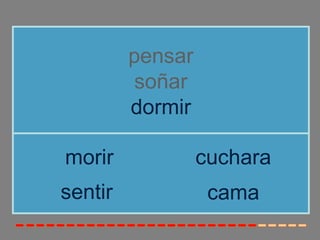 pensar
soñar
dormir
sentir
morir cuchara
cama
 
