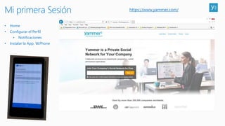 • Home
• Configurar el Perfil
• Notificaciones
• Instalar la App. W.Phone
https://www.yammer.com/
 