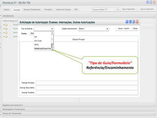 v
  • Clicando na setinha preta na frente de
      “Outros Problemas ” , abrir a pasta
• “Plano de Procedimento” que após aberta
                   Mostrar de Guia/Formulário“
                         "Tipo
                            “ Escolher o Profissional ”
                            Referência/Encaminhamento
                             Clique na seta para mudar a
                          visualização para outro profissional
                             daquele local de atendimento
 