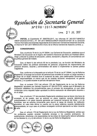 RESOLUCIÓN DE SECRETARIA GENERAL N° 208-2017-MINEDU