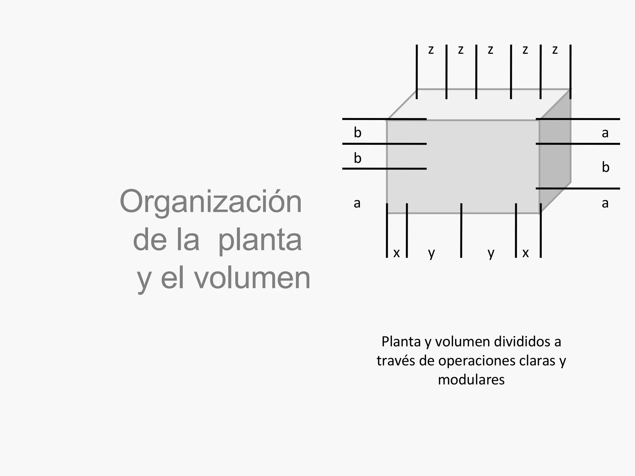 Planta y volumen divididos a través de operaciones claras y modulares Organización de la planta y el volumen a b b a b a x y y x z z z z z