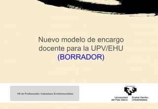Nuevo modelo de encargo docente para la UPV/EHU (BORRADOR) VR de Profesorado / Irakasleen Errektoreordetza 