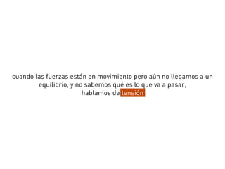 cuando las fuerzas están en movimiento pero aún no llegamos a un
equilibrio, y no sabemos qué es lo que va a pasar,
hablamos de tensión