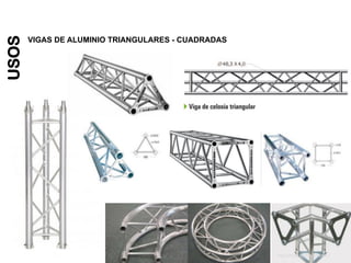 USOS
VIGAS DE ALUMINIO TRIANGULARES - CUADRADAS
TALLER DE ESTRUCTURA I
 