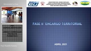PNF.
AGROALIMENTACIÓN
UNIDAD CURRICULAR
PROYECTO
FORMATIVO I
ABRIL 2021
Prof. Elisabeht Romero
Universidad en Casa
 