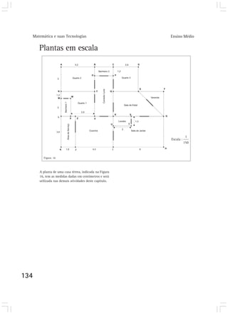 Matemática e suas Tecnologias Ensino Médio 
134 
Plantas em escala 
Figura 16 
A planta de uma casa térrea, indicada na Figura 
16, tem as medidas dadas em centímetros e será 
utilizada nas demais atividades deste capítulo. 
 