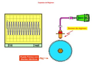 99/264
Captador de Régimen
Rueda Fónica con
dientes idénticos
Sensor de régimen
 