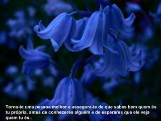 Torna-te uma pessoa melhor e assegura-te de que sabes bem quem és tu própria, antes de conheceres alguém e de esperares que ele veja quem tu és.. 