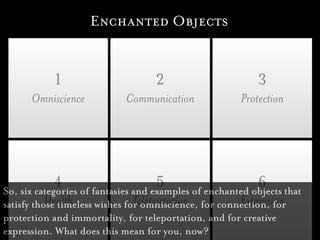 Use Enchanted Objects for:
                     * UX simplicity
                     * glanceability
                    *...