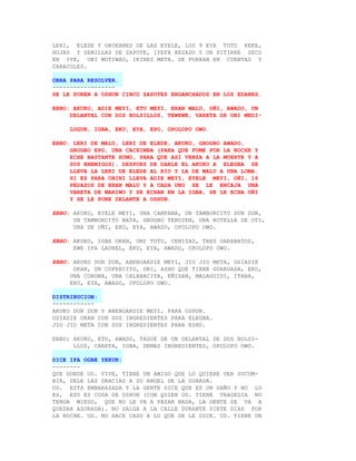 LERI, ELESE Y OKOKANES DE LAS EYELE, LOS 9 EYA TUTU KEKE,
HOJAS Y SEMILLAS DE ZAPOTE, IYEFA REZADO Y UN PITIRRE SECO
EN IYE, OBI MOTIWAO, IKINES META. SE FORRAN EN CUENTAS Y
CARACOLES.

OBRA PARA RESOLVER.
------------------
SE LE PONEN A OSHUN CINCO ZAPOTES ENGANCHADOS EN LOS EDANES.

EBBO: AKUKO, ADIE MEYI, ETU MEYI, ERAN MALU, OÑI, AWADO, UN
     DELANTAL CON DOS BOLSILLOS, TEWEWE, VARETA DE OBI MEDI-

     LOGUN, IGBA, EKU, EYA, EPO, OPOLOPO OWO.

EBBO: LERI DE MALU, LERI DE ELEDE, AKUKO, GBOGBO AWADO,
     GBOGBO EPO, UNA CACHIMBA (PARA QUE FUME POR LA NOCHE Y
     ECHE BASTANTE HUMO, PARA QUE ASI VENZA A LA MUERTE Y A
     SUS ENEMIGOS). DESPUES DE DARLE EL AKUKO A ELEGBA SE
     LLEVA LA LERI DE ELEDE AL RIO Y LA DE MALU A UNA LOMA.
     SI ES PARA OBINI LLEVA ADIE MEYI, EYELE MEYI, OÑI, 16
     PEDAZOS DE ERAN MALU Y A CADA UNO SE LE ENCAJA UNA
     VARETA DE MARIWO Y SE ECHAN EN LA IGBA, SE LE ECHA OÑI
     Y SE LE PONE DELANTE A OSHUN.

EBBO: AKUKO, EYELE MEYI, UNA CAMPANA, UN TAMBORCITO DUN DUN,
      UN TAMBORCITO BATA, GBOGBO TENUYEN, UNA BOTELLA DE OTI,
      UNA DE OÑI, EKU, EYA, AWADO, OPOLOPO OWO.

EBBO: AKUKO, IGBA OKAN, OMI TUTU, CENIZAS, TRES GARABATOS,
      EWE IFA LAUREL, EKU, EYA, AWADO, OPOLOPO OWO.

EBBO: AKUKO DUN DUN, ABEBOARDIE MEYI, JIO JIO META, OSIADIE
      OKAN, UN COFRECITO, OBI, ASHO QUE TIENE GUARDADA, EKO,
     UNA CORONA, UNA CALABACITA, EÑIGAN, MALAGUIDI, ITANA,
     EKU, EYA, AWADO, OPOLOPO OWO.

DISTRIBUCION:
------------
AKUKO DUN DUN Y ABEBOARDIE MEYI, PARA OSHUN.
OSIADIE OKAN CON SUS INGREDIENTES PARA ELEGBA.
JIO JIO META CON SUS INGREDIENTES PARA ESHU.

EBBO: AKUKO, ETU, AWADO, TAGUE DE UN DELANTAL DE DOS BOLSI-
      LLOS, CARETA, IGBA, DEMAS INGREDIENTES, OPOLOPO OWO.

DICE IFA OGBE YEKUN:
--------
QUE DONDE UD. VIVE, TIENE UN AMIGO QUE LO QUIERE VER SUCUM-
BIR, DELE LAS GRACIAS A SU ANGEL DE LA GUARDA.
UD. ESTA EMBARAZADA Y LA GENTE DICE QUE ES UN DAÑO Y NO LO
ES, ESO ES COSA DE OSHUN (CON QUIEN UD. TIENE TRAGEDIA NO
TENGA MIEDO, QUE NO LE VA A PASAR NADA, LA GENTE SE VA A
QUEDAR AZORADA). NO SALGA A LA CALLE DURANTE SIETE DIAS POR
LA NOCHE. UD. NO HACE CASO A LO QUE SE LE DICE. UD. TIENE UN
 