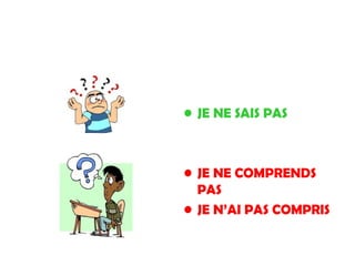 JE NE SAIS PAS JE NE COMPRENDS PAS JE N’AI PAS COMPRIS