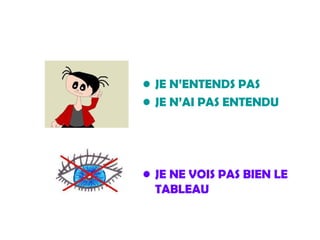 JE N’ENTENDS PAS JE N’AI PAS ENTENDU JE NE VOIS PAS BIEN LE TABLEAU