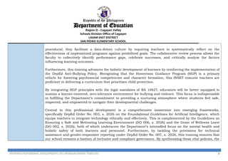Philippine Program Format Sample Comprehensive School-Based In-Service Training Plan for Teachers SY ...
