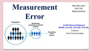 1
Measurement
Error
Prof.Dr.Chinna Chadayan.N
RN.RM., B.Sc (N)., M.Sc (N)., Ph.D (N).,
Professor
Enam Nursing College
Msc (N) I year
Unit 15a
Measurement
1
 