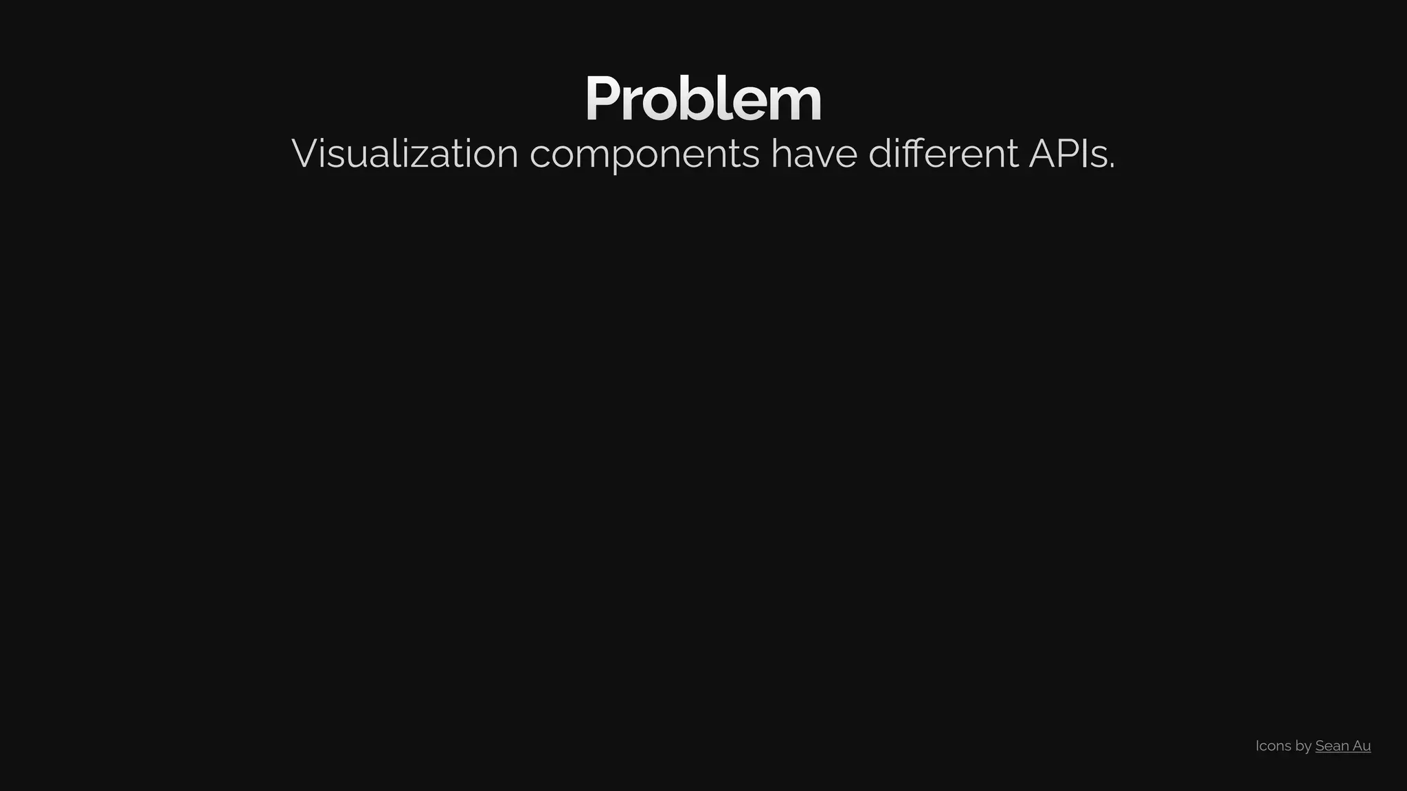 Problem
Visualization components have diﬀerent APIs.
Icons by Sean Au
 
