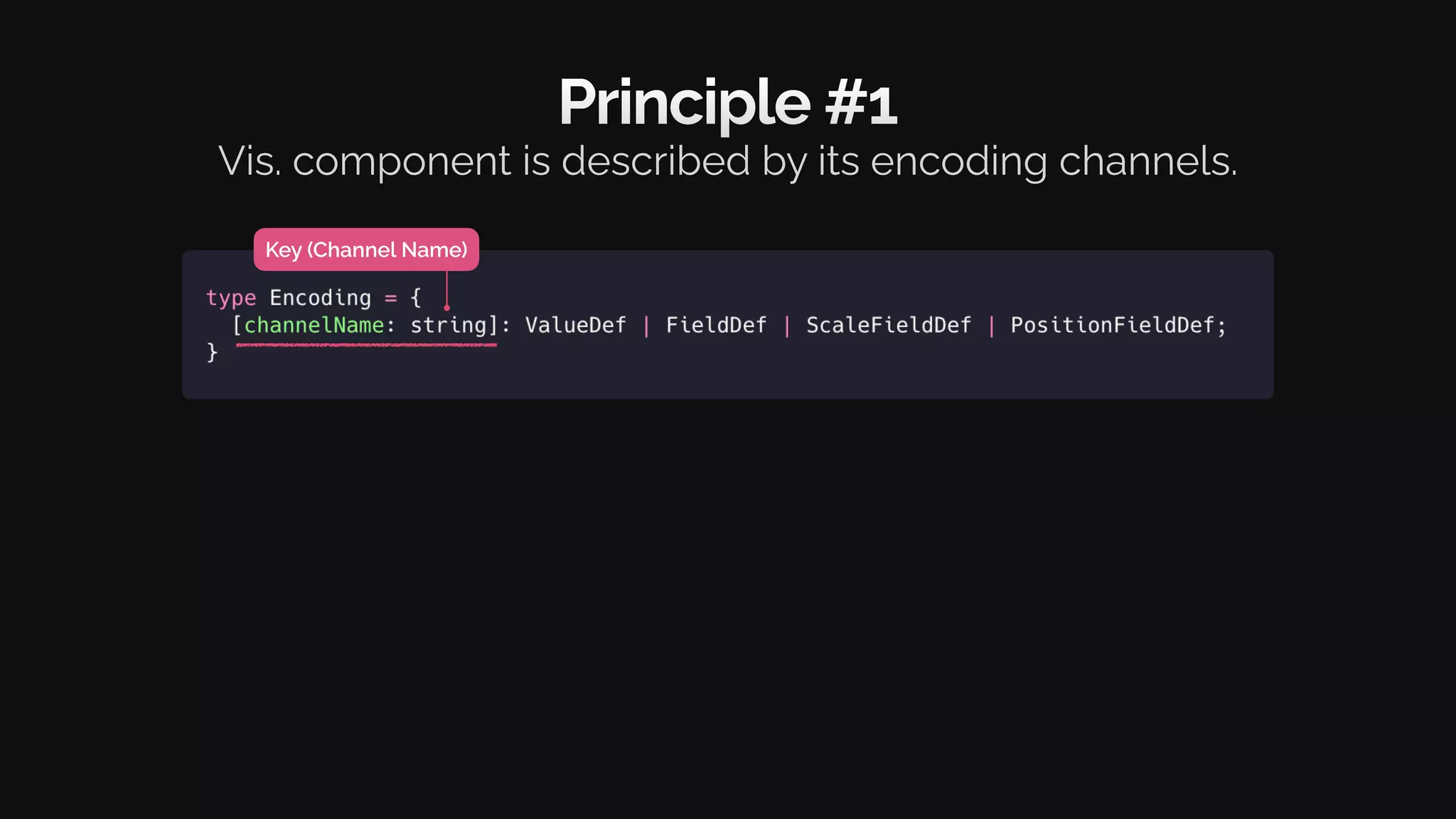 Key (Channel Name)
Principle #1
Vis. component is described by its encoding channels.
 