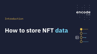 How to store NFT data
Introduction
Introduction
Contracts
Storage
Development
 
