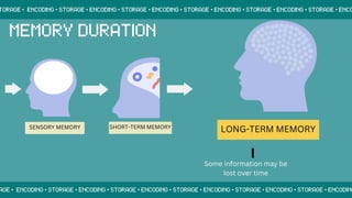 SENSORY MEMORY SHORT-TERM MEMORY
LONG-TERM MEMORY
Some information may be
lost over time
 