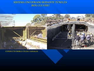 SISTEMA ENCOFRADO RODANTE TÚNELES BOX CULVERT CONDUCTO DOBLE CELDA TÁPIALES 