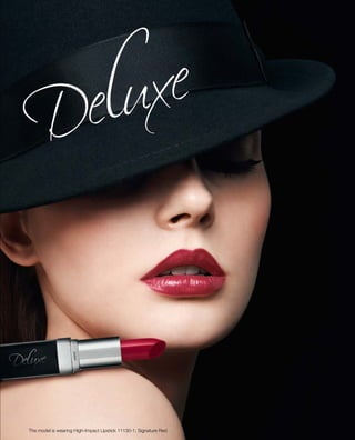 The model is wearing High-Impact Lipstick 11130-1; Signature Red
 