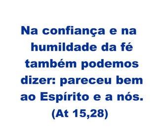 Na confiança e na humildade da fé também podemos dizer: pareceu bem ao Espírito e a nós. (At 15,28)   