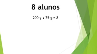 8 alunos
200 g ÷ 25 g = 8

 