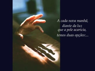 A cada nova manhã,
diante da luz
que a pele acaricia,
temos duas opções:...
 